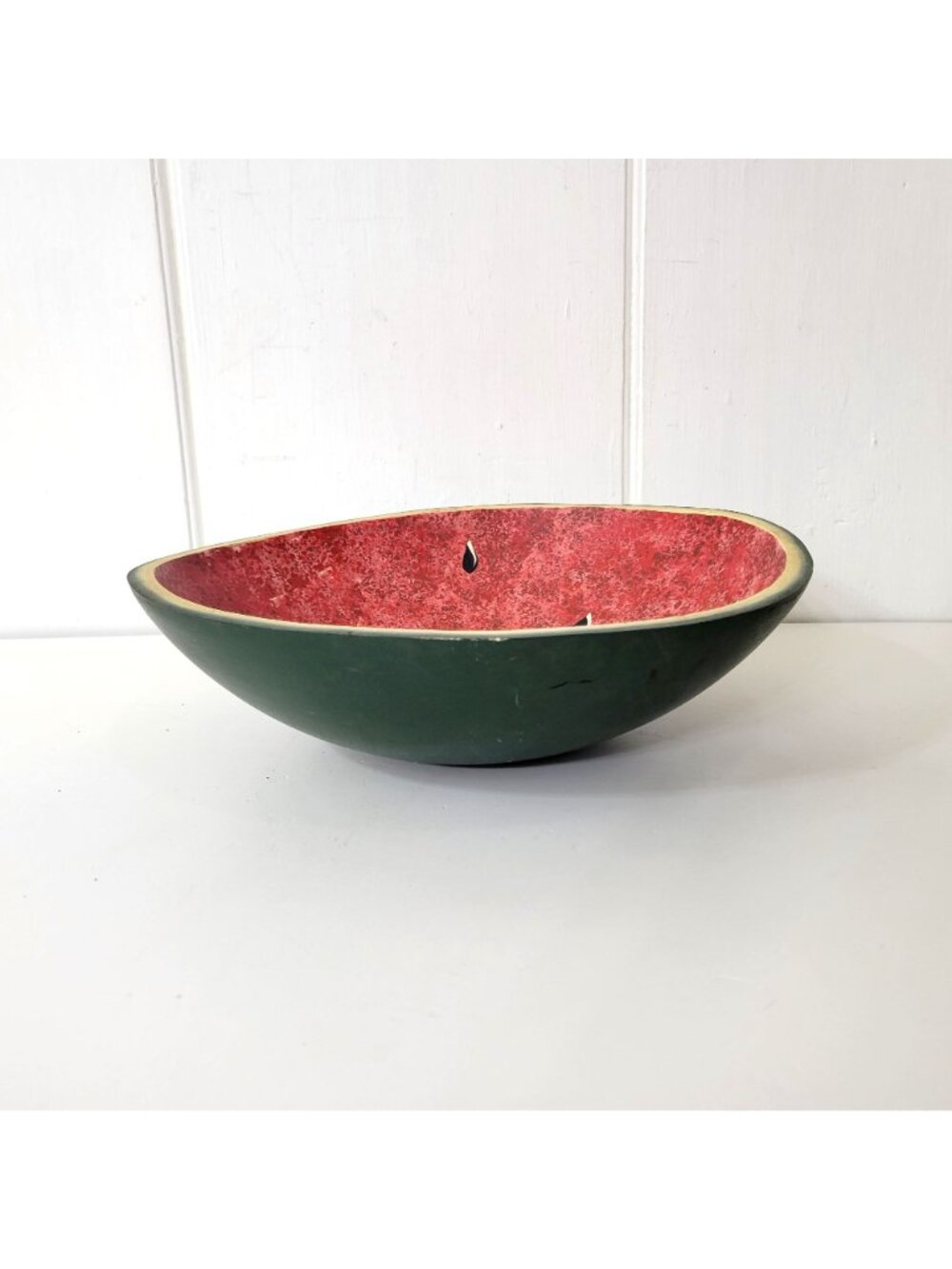 Hand Painted Folk Art Watermelon Wood Dough Bowl - Picture 2 of 4